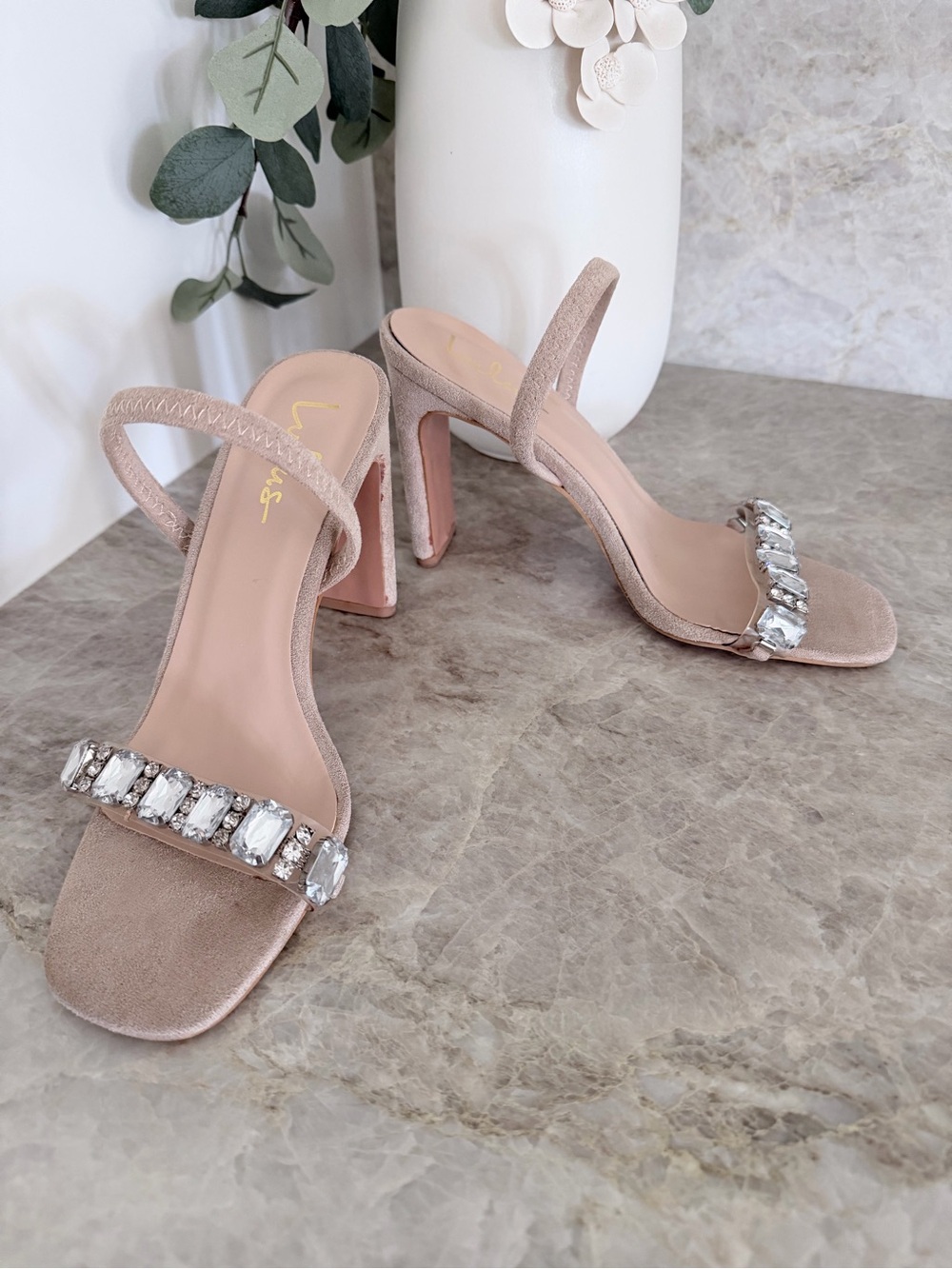 Lulu's Nude Crystal-Strap Block Heels - Picture 10 of 10